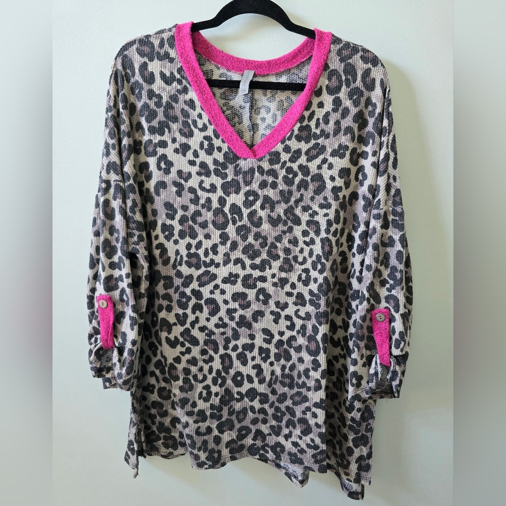 Honeyme Leopard Print Top with Pink Accents